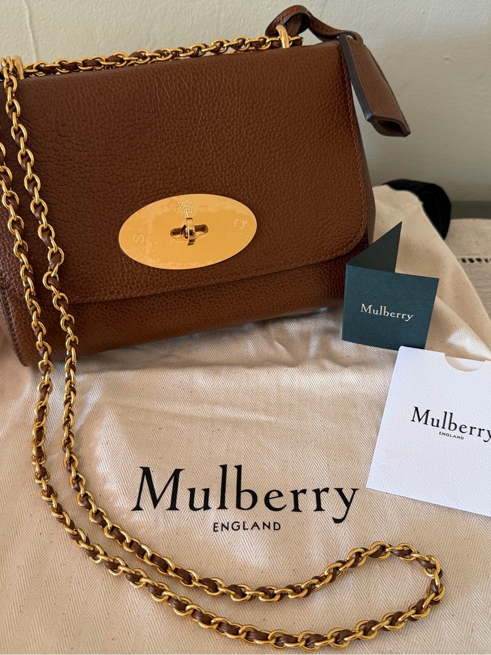 Mulberry Lily in Oak Leather with Gold Chain and Turnlock